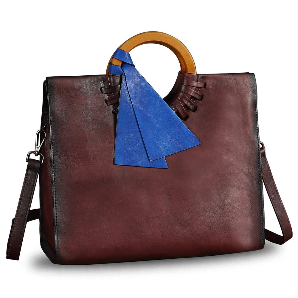 8192 Leather Top Handle Handbag Vintage Satchel Retro Cowhide Handmade